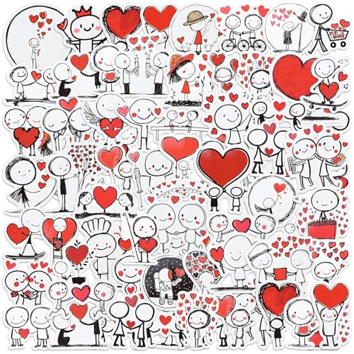 NISENTIA Lustig Liebe Aufkleber 100Stück Valentinstag Aufkleber Herz Skizzenhafte Linienfiguren Sticker Selbstklebend Herz Aufkleber Liebesaufkleber für Laptop MacBook Scrapbooking Journal Wasserfeste