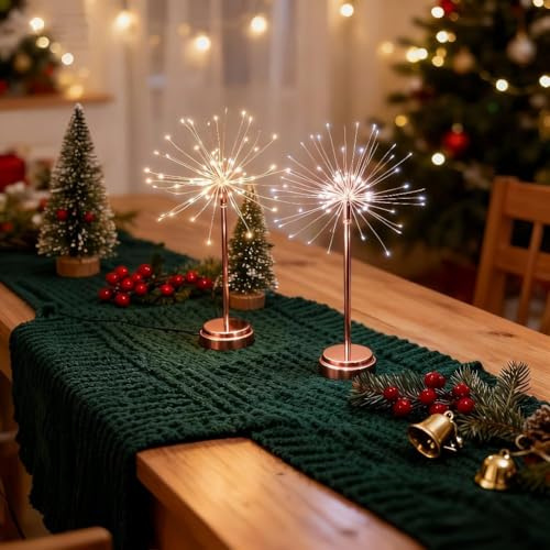 FIALAME Nest and Flowers Table Lights, 2026 Upgraded Mini Table Starburst Lights, Battery Operated Firework Light, Christmas Decorations Light for Christmas Party Indoor Decor Gift (2pcs - Warm)