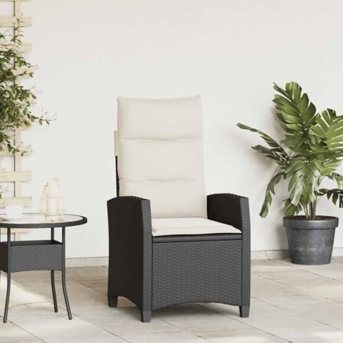 Frdhee Gartenstühle Hochlehner, Gartensessel mit Beistelltisch Verstellbar Schwarz Poly Rattan Outdoor Lounge für Garten, Wohnzimmer, Hof, Terrasse und Balkon
