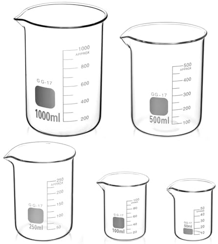 Set of 5 Measuring Cups Glass Cups Beakers 25 ml 50 ml 100 ml 250 ml 500 ml Graduated Measuring Cup Small Glass Beaker Glass Beaker Glass Borosilicate Glass Beaker Glasses for Laboratory Glass (50 ml