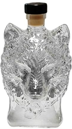 Ronyme Bouteille à Alcool en Verre Transparent, Carafe en Verre Transparent pour Whisky et Spiritueux, Design Décoratif Mécanique, pour Collection, Bar ou Cadeau Original, Tête de Loup