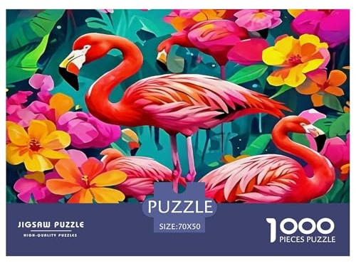 Puzzle da 1000 pezzi di fenicotteri colorati in un prato fiorito, per adulti, bellissime decorazioni per la casa, attività 70x50 cm/1000 pezzi
