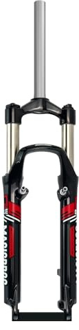 HOMSXPAC Vélo VTT 26 Pouces Fourche à Ressort 1-1/8 Droite Mécanique Débattement 110 mm Freins à Disque + V-Brake Manuelle 9 * 100 mm QR (Noir Rouge)