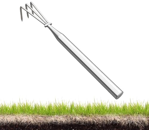 Râteaux à gazon – Manche long ergonomique en acier inoxydable, petit râteau de jardinage en métal avec construction durable | Désherbage, ameublissement du sol, cour, feuilles, herbe, chaume
