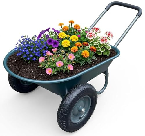 Virimolo Brouette De Jardin à 2 Roues, Chariot Utilitaire en Fer Et Plastique, Dimensions 124x66x62,5 cm, Multicolore, pour Jardin, Cour Et Extérieur