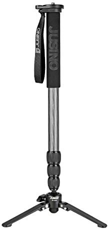 JUSINO Monopode en Carbone avec araignée et Fonction trépied de Table jusqu'à 10 kg 164 cm Clips de Serrage Rapide + Sac de Transport