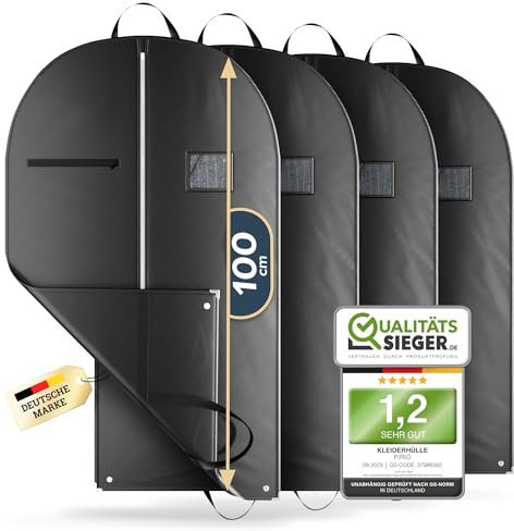 FiRiO® 4 x Premium Kleidersack - BIS 50% DICKERES Material - Faltbare Kleidersack Reisetasche - Business Anzugtasche - Atmungsaktive Kleiderhülle für Reise & Aufbewahrung - Kleidersäcke 100x60cm