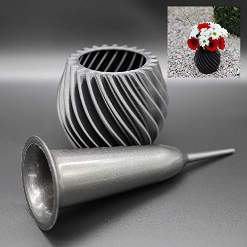 Grabvase mit Schmuckrosette Spiral (Anthrazit/Anthrazit) Stilvolles Design, Bio-Kunststoff, Spiralstruktur