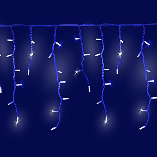 Luccika Cascata di Stalattiti 3x0.7 mt con 120 MaxiLed Blu e flash Bianco Ghiaccio tenda a pioggia Professionale per uso esterno interno Prolungabile