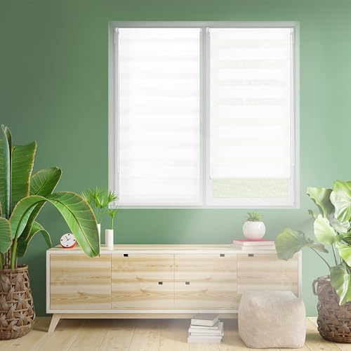 Blindecor Indus Store jour nuit sans percage | Couleur Blanc 120 x 180 cm (L x H) | Taille du tissu 117 x 175 cm | Store enroleur fixation avec ou sans perçage