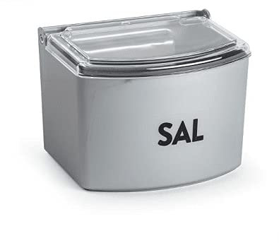 CABLEPELADO - Salero plastico con Tapa - Recipiente Sal - Fabricado en Plástico - Tamaño Cocina - se Puede Colgar - Gris