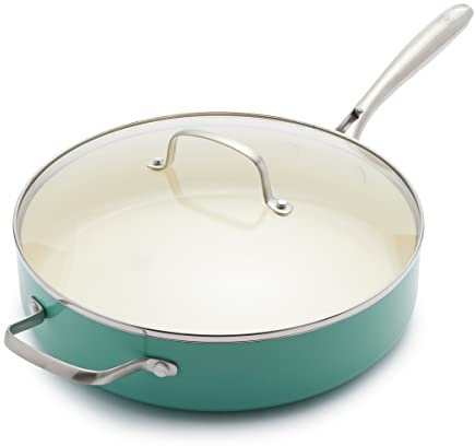 GreenLife Artizan Padella per Sauté 30 cm/4,8 Litri in Ceramica Antiaderente Sana con Coperchio, Senza PFAS, Manico in Acciaio Inox, Induzione, Lavabile in Lavastoviglie, Sicuro al Forno, Turchese