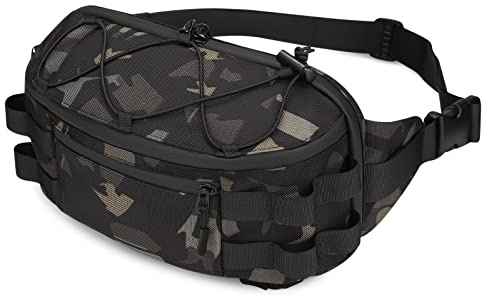 Huntvp Bolsa de Riñonera Mochila de Bandolera 2 Vías de Llevar Estilo Militar Táctical Bolsa de Múltiple Función Impermeable para Aire Libre Correr Senderismo Ciclismo Camping,Camuflaje-XL