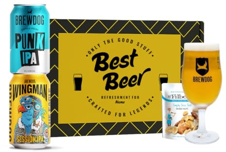 Personalised BrewDog Craft Beer Gift Set with BrewDog Glass – Punk IPA & Wingman Beer with Mr Filbert’s Snack – Beer Gift for Men Women Birthday Christmas UK