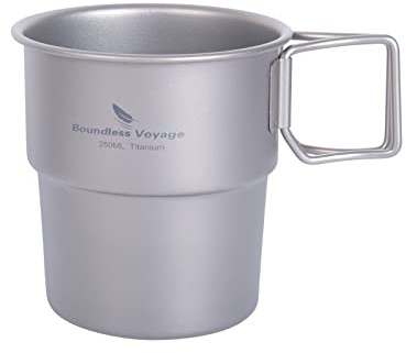 iBasingo Tasse à café en titane de 250 ml pour extérieur jus bière camping tasse européenne empilable avec bouteille d'eau grise tasse monocouche pour la maison le bureau sans couvercle Ti3050D