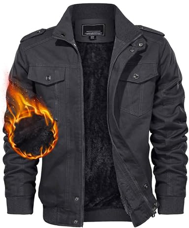 TACVASEN Men's Jacket Winter Casual Coat Thick Military Jacket Outwear Fleece Cargo Jacket with Multi Pockets