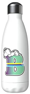 Snoopy - Botella Agua de Acero Inoxidable, Cierre Hermético, con Diseño Letra B Multicolor, 550 ml, Color Blanco, Producto Oficial (CyP Brands)