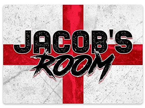 Purple Print House Personalised England Flag Door Plaque Christmas and Birthday Gift Ideas For Kids Autumn Football Tournament Bedroom Door Decoration St Georges Cross, 203mm x 152mm, White