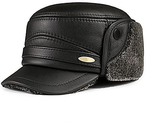 JIARY Mütze Herren,Fliegermütze,Outdoor-Lederhut Für Herren Mit Winddichter, Warmer Ohrenschützer-Lederhut,Trappermütze Aus Pelz Für Herren,Schwarz,XXL (59~60cm)