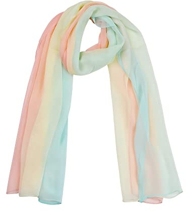 sourcing map Long Chiffon Poids léger Pente Couleur Écharpe Femmes Rose pâle Jaune Bleu Taille unique