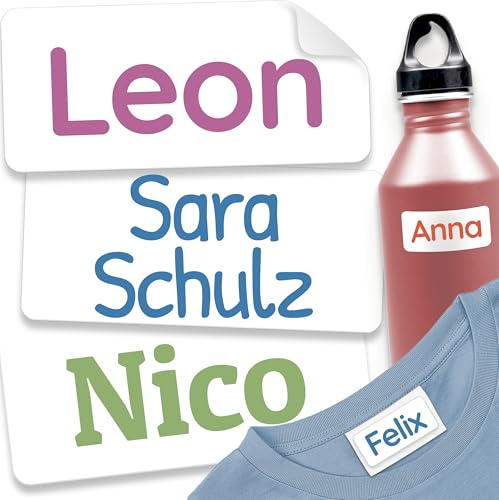 melu kids® Namensschilder für Kleidung & Gegenstände (60 Stk, Weiß) | Namensaufkleber Kinder Wasserfest und Personalisiert für Kindergarten & Schule, Selbstklebende Etiketten zum Beschriften
