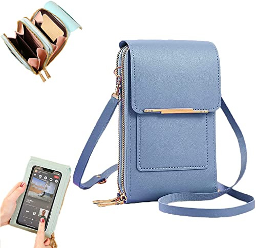 NSRA Anti-Theft Leather Crossbody Bag, Touch Screen Crossbody Cellphone Purse, Small Crossbody Cell Phone Purse for Women, Blocking PU Leather Crossbody Bag (F)