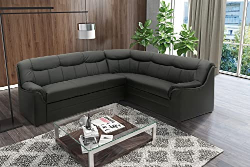 DOMO. collection Ecksofa Berlin, Zeitlose Leder-Eckcouch mit hochwertiger Federkern-Polsterung, Sofa in L-Form aus Kunstleder, Couch 205 x 250 x 89 cm, schwarz