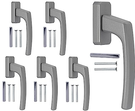 Stahlia ergonomische Fenstergriffe Silber Standard Aluminium 6 Stück Terassentürgriff außen Fenstergriffe Balkontürgriff Rasterolive Griff für Fenster Balkontür Terrassentür Griff Griff Balkontür