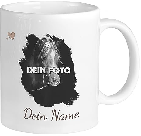GRAZDesign Tasse Pferd mit Namen & Eigenes FOTO personalisiert | Pferdemotiv als Geschenk für Mädchen und Frauen, Pferdetasse Kinder Namenstasse Keramik 330ml