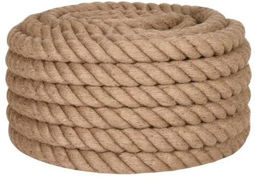 Homgoday Jute Rope Hemp Rope Garden String Parcel Cord Rope Heavy Rope Craft Cord for Garden, Crafts, Floristry, DIY Gardening and Decoration 10 m Length 30 mm Thickness