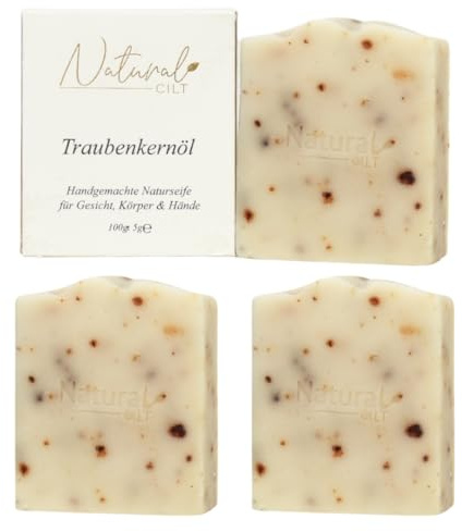 3x Natural Cilt Traubenkern Seife - 100% Naturseife - ohne bedenkliche Inhaltsstoffe - Zertifiziert - Handgemacht - Duschseife für alle Hauttypen - Duschgel - Naturkosmetik