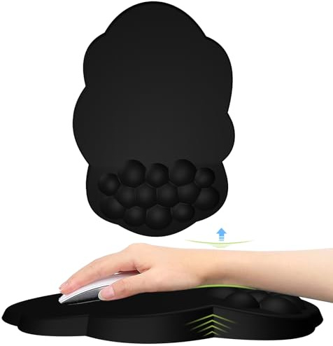 Tapis de Souris Ergonomique Cloud avec Support de Poignet, Grand Tapis de Souris Ergonomique Mignon avec Design de Massage, Mousse à mémoire et Base antidérapante en PU (Tissu Noir)