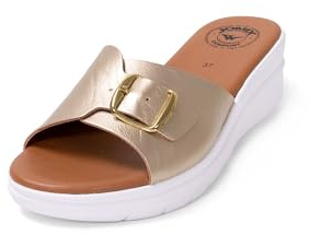 JOMIX Sandales Compensées Femme avec Boucle Réglable Pantoufles d'été Sandales Anatomiques Confortables Fabriqué en Italie (Or, 39)