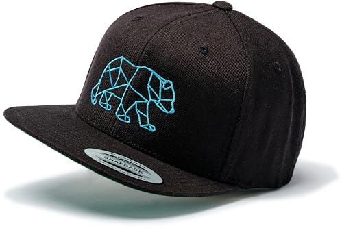 Cap Flexfit Snapback : Bär - Outdoor Cap - Cappi für Natur-Liebhaber Herren & Damen Baseball Cap Kappe Mütze Outdoor für Jäger Natur Bäume Wald Ausrüstung Wander Zubehör (Black/Black)