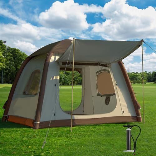 DanCoom Aufblasbares Campingzelt mit Baldachin, Kabinenzelt, 2–4 Personen, Glamping-Zelte, einfache Einrichtung, wasserdichte Outdoor-Oxford-Zelte, aufblasbares Hauszelt mit Moskitonutz,