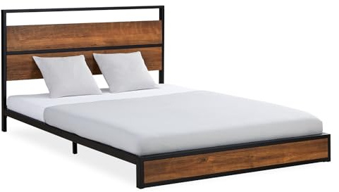 Homestyle4u 2511, Bett 140x200 mit Lattenrost Metallbett Braun Schwarz Bettgestell Bett Metall Holz Doppelbett Schlafzimmer