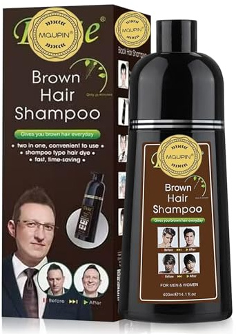 400ml Brown Hair Dye Shampoo, Natural Ingredients, Deep Conditioning, Long Lasting Fast Coloring, Full Coverage for Men and Women