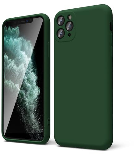 oakxco for iPhone 11 Pro Max Phone Case Liquid Silicone, Thin Slim Soft Rubber Gel TPU Plain Simple Cover for Women Girl Cute, Matte Solid Color, Dark Green