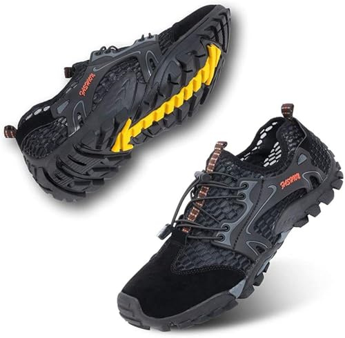 VTASQ Herren Wanderschuhe Sportsandale Outdoor Sommer Hiking Sandale Atmung Mesh Trekkingschuhe Leichte Barfußschuhe Anti-Rutsch Atmungsaktiv Schnell Trocknend Schwarz 42 EU