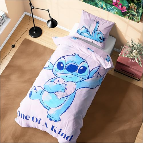 Disney Stitch Juegos de Fundas Nórdicas, Pack con Funda de Edredón y Almohadas - Tamaño Individual o Doble (Rosa Stitch Single)
