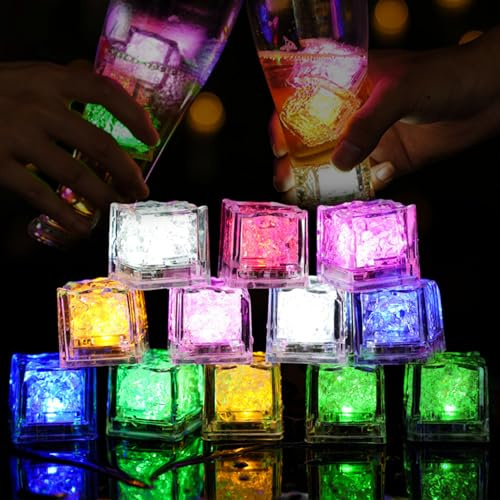 Idota Leuchtende Eiswürfel 12 Stück Bunten Eiswürfeln Led Ice Cubes | Baby Badespielzeug für Getränke Badewannenspielzeug Badewanne Wiederverwendbar Led Ice Cubes Bad Eisspielzeug
