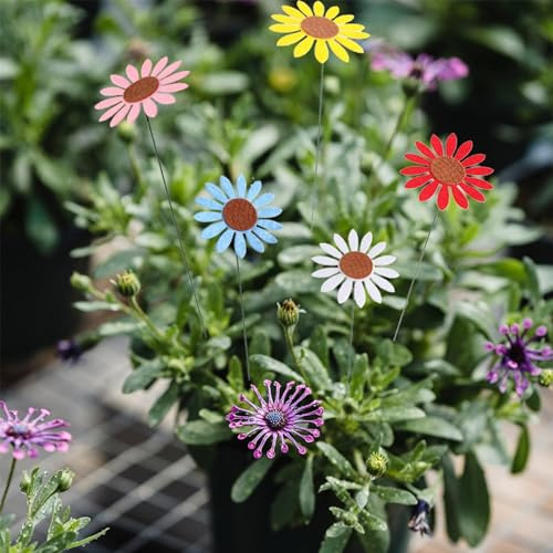 Gbtdoface 5 pcs Gänseblümchen-Blumenstecker, kleine Gänseblümchen gartenstecker blume, dekorative Gartenstecker mit Frühlingshof Kunstpfähle für Wege, Terrassen und Bordüren