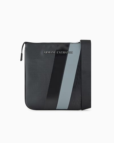 Armani Exchange Men's Dylan, Essential, Stripe detail, Flat crossbody, Black, One size