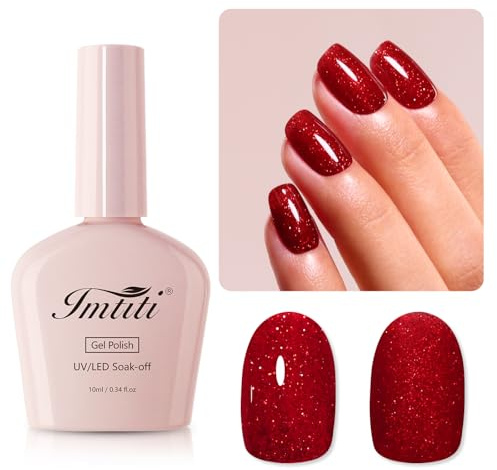 Imtiti UV Nagellack Glitzer, 10ML Weihnachten Rot Glitzer UV Gel Nagellack Soak Off Led Gel Nail Polish Herbst Winter DIY Nagel Kunst Starter Maniküre Salon Gellack Kit