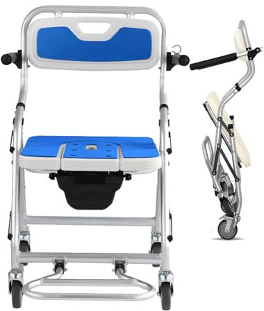 Klappbarer Duschsitz für die Innendusche, klappbare Duschrollstühle, mobiler Duschstuhl mit Rollen, Toilettenstuhl, Duschstuhl auf Rollen, Duschrollstuhl für ältere Menschen