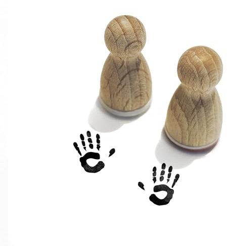 Stemplino® 2er Set Handabdruck - Holzstempel Wichtelhand - Hand Links und Rechts - Wichtelzubehör Wichtel Spuren (12mm) F79+F80