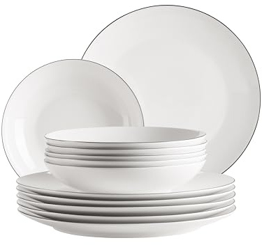 MÄSER Serie Felise, servizio da pranzo elegante, stoviglie per 6 persone, elegante, senza tempo, con bordo nero, porcellana, bianco