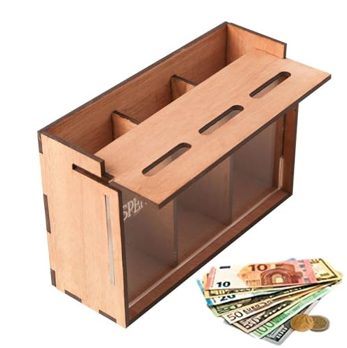 Hucha para Adultos, alcancía, para Ahorrar Dinero, Ahorro de Monedas extraíble de Madera con 3 Compartimentos, alcancía para niños, Hucha Tipo Banco, Organizador de Almacenamiento de Dinero para