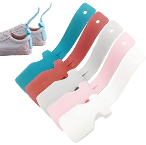 5 Pcs Lazy Shoes Helper Slider Easy On Shoes Plastic Shoehorn,Portable Shoe Lifting Helper Handled Shoehorn,Sock Slider Handled Shoe Horn for Men, Women and Kids, Elderly, Disabled