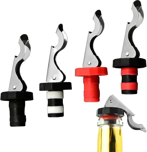 Wine Stoppers, 4 Pcs Reusable Wine Bottle Corks, Lever-Arm Wine Bottle Stoppers, Food-Safe Silicone Bottle Stoppers, Expanding Manual Beverage Stopper, Creates Airtight Seal for Wine Beverage Supplie